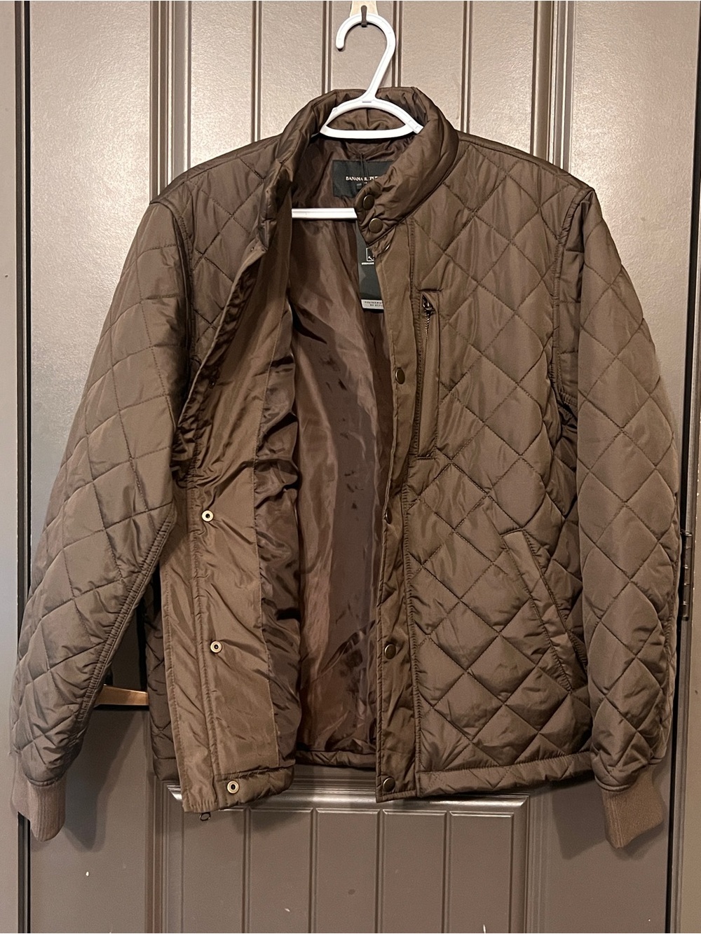 NWT Banana Republic Men’s Earth Brown Diamond Quilted Puffer Jacket, Size Medium - Picture 2 of 8